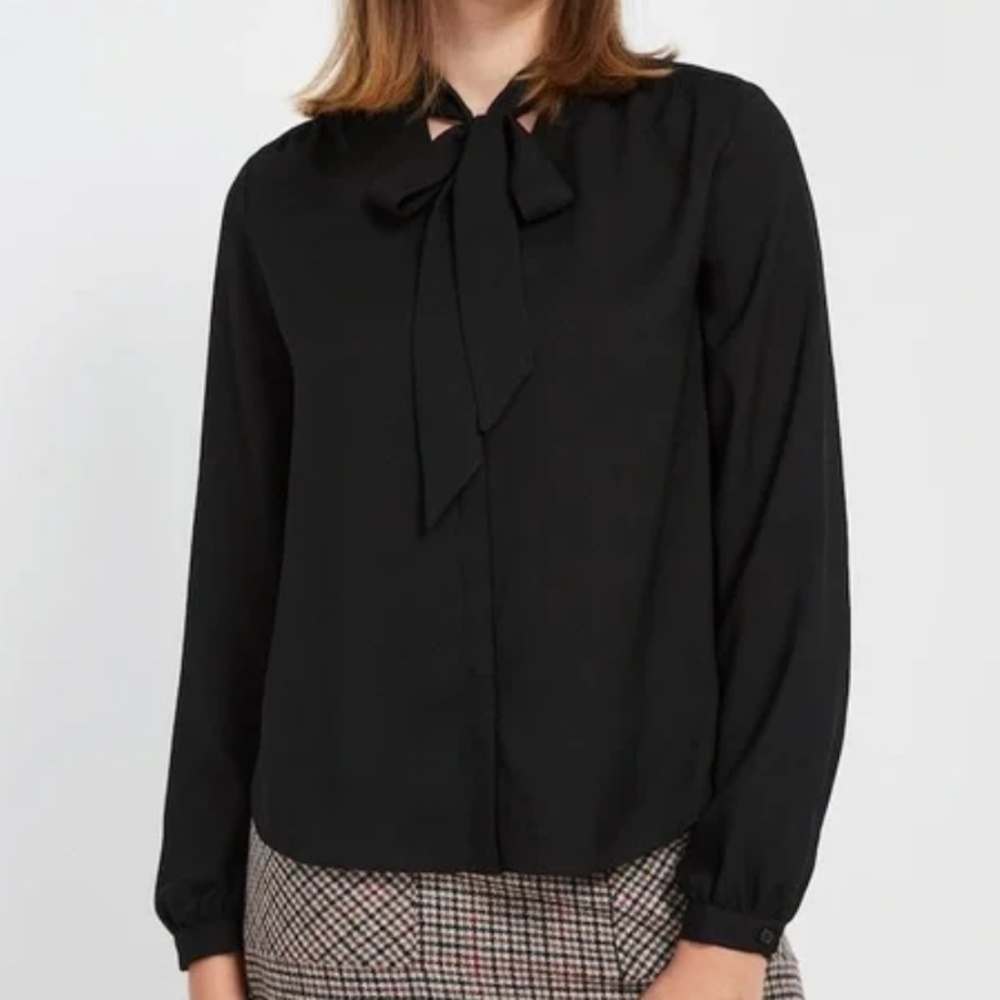 FRANK AND OAK TIE FRONT BLACK BLOUSE - XS